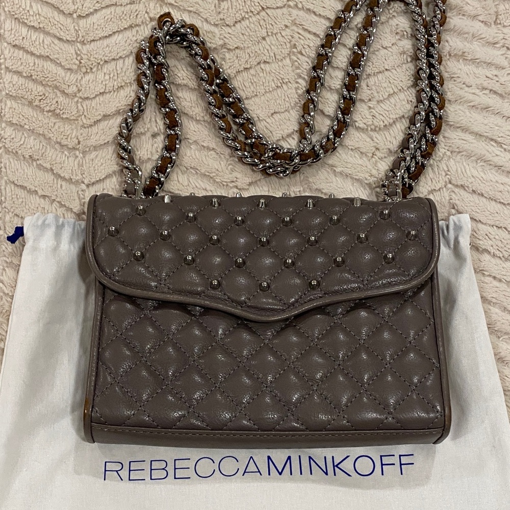 Rebecca Minkoff Studded Mini Affair crossbody bag quilted leather.